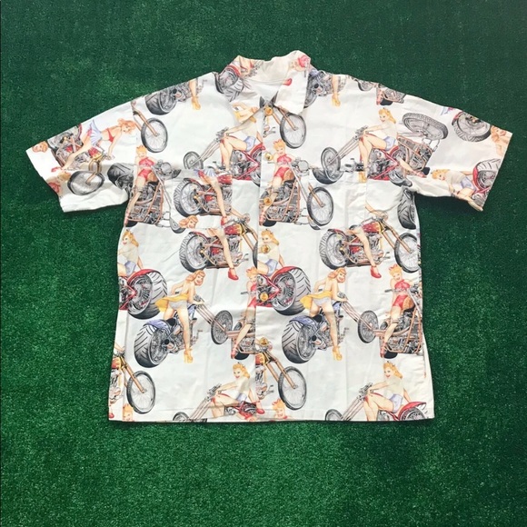 None Other - Vintage 90s Pin Up Girl All Over Print Motorcycle